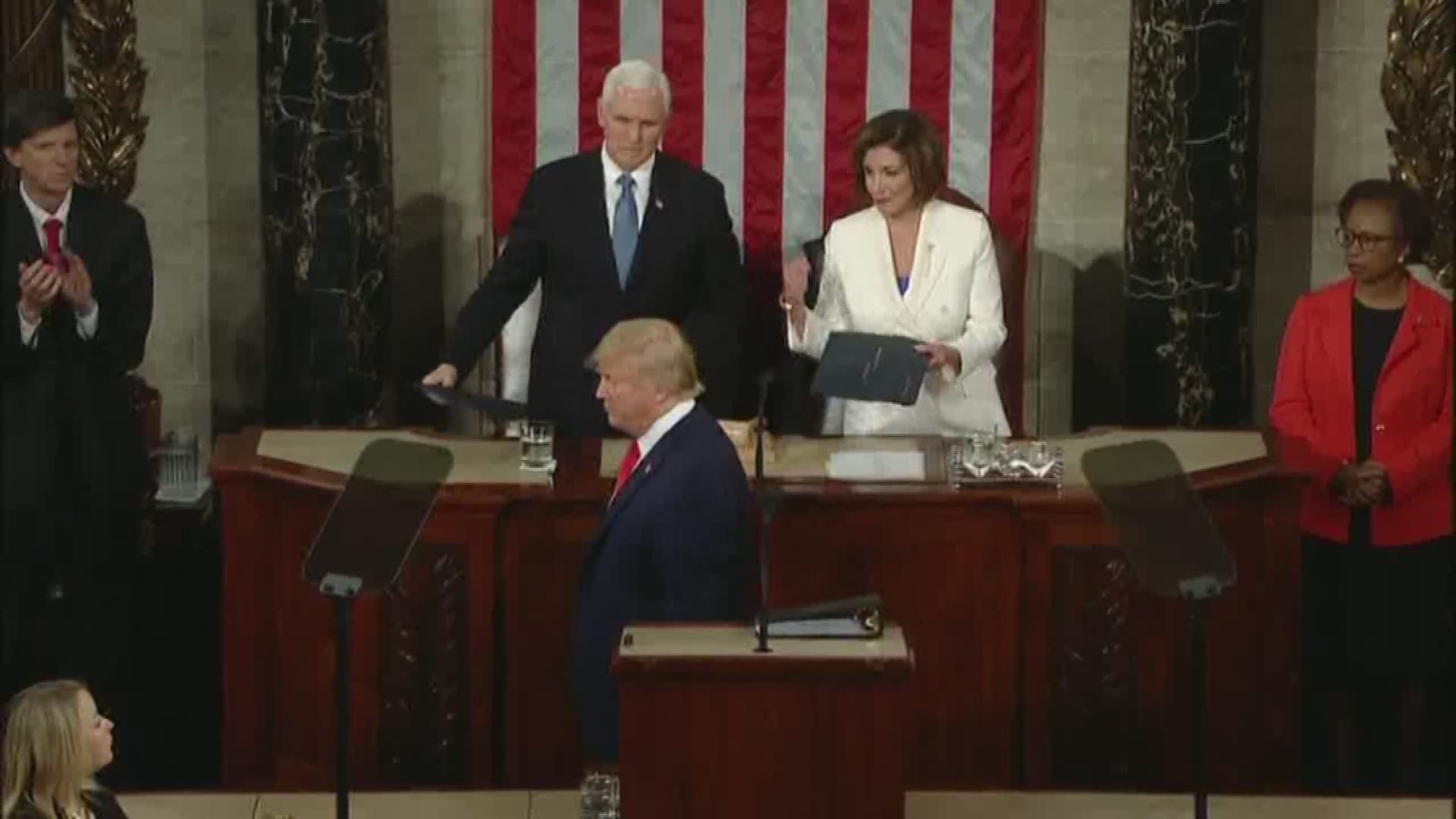 As President Donald Trump entered the House chamber to deliver his third State of the Union speech, he seems to avoid shaking Nancy Pelosi's hand.