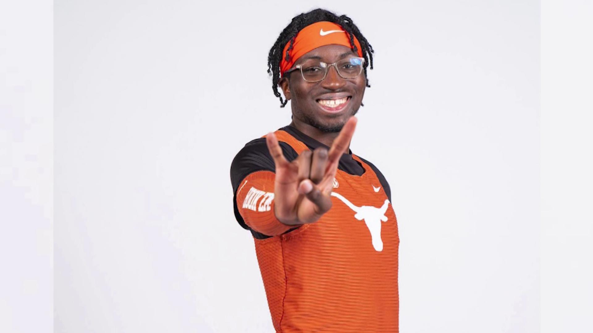 Osawese Agbonkonkon excels as a high jumper at the University of Texas and publishes his first novel, showcasing talent both on and off the track.