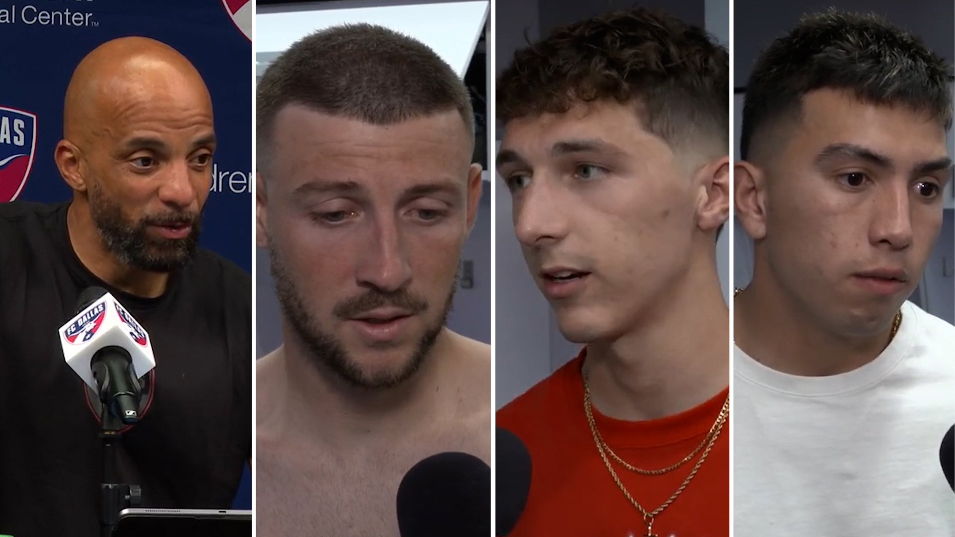 FC Dallas head coach Peter Luccin and players (Paul Arriola, Logan Farrington and Alan Velasco) speak to the media following their 3-1 loss to Orlando City SC.