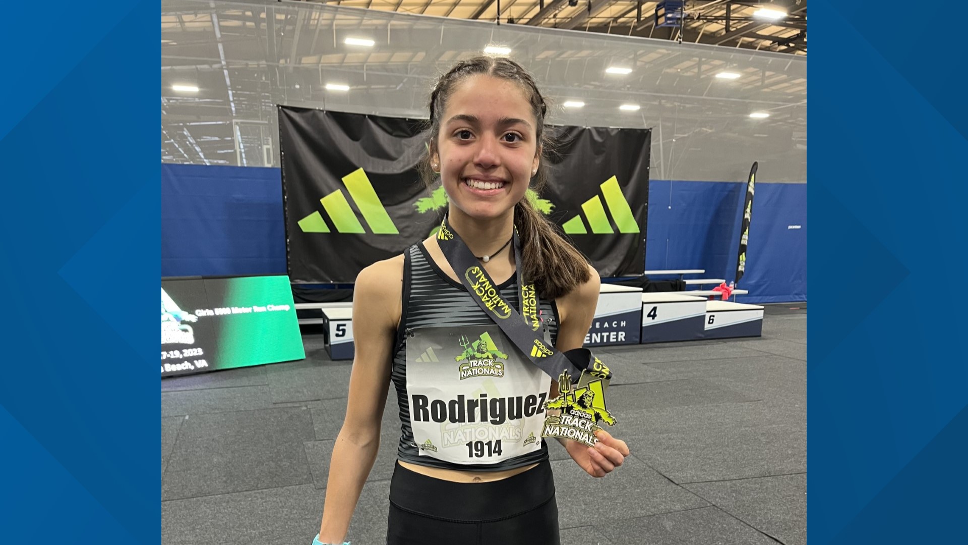 Sophia Rodriguez, 14, was selected to be featured on a Times Square Billboard just before setting a new world record in the two-mile at the Armory in New York City.