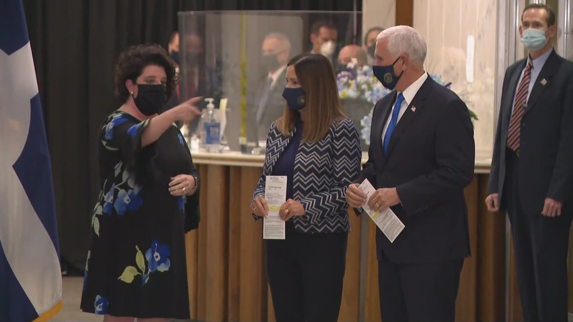 Vice President Mike Pence and Second Lady Karen Pence dropped off their absentee ballots in Indianapolis Friday morning.