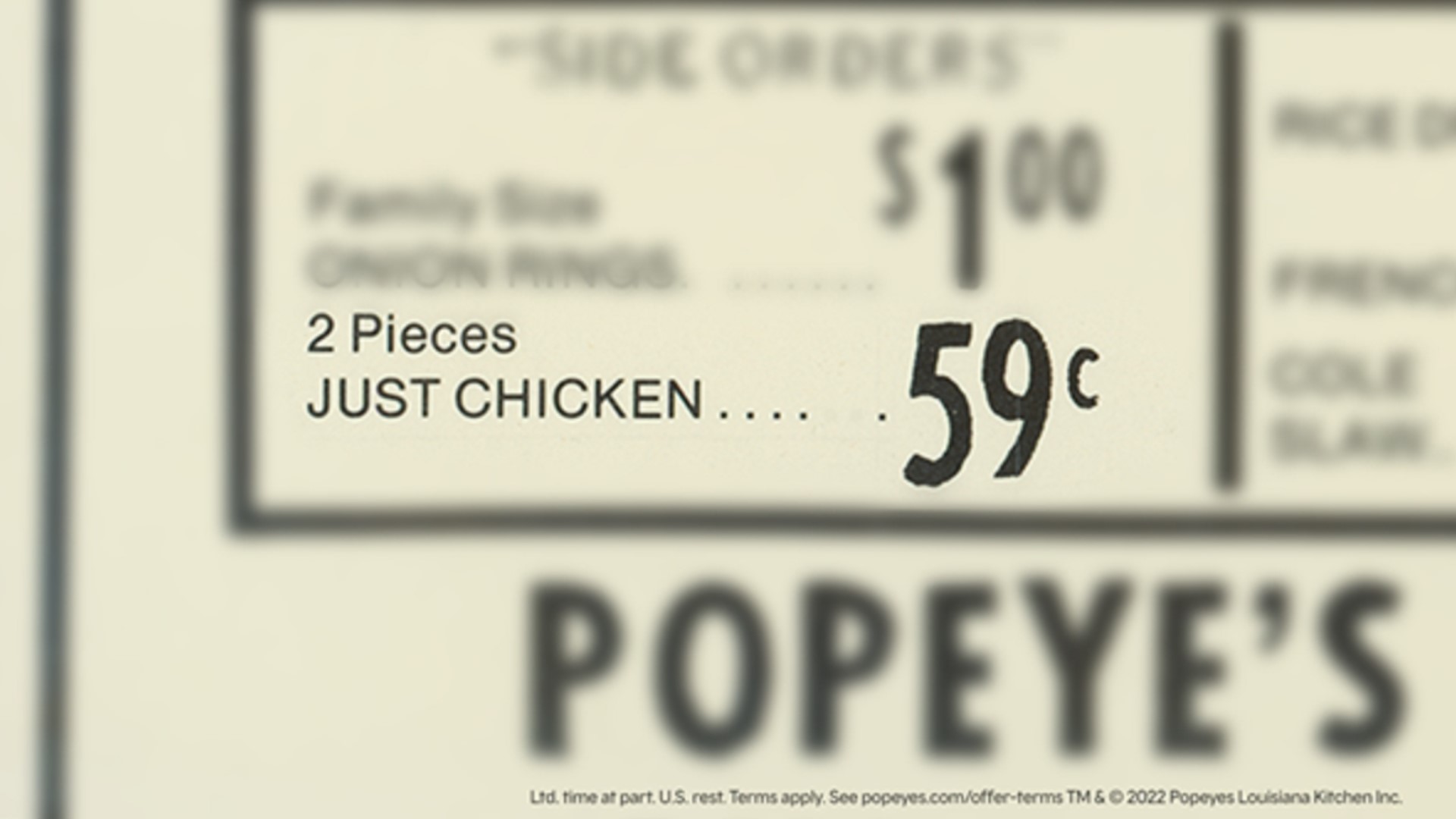 Popeyes is celebrating its 50th anniversary by selling two pieces of bone-in chicken for 59 cents