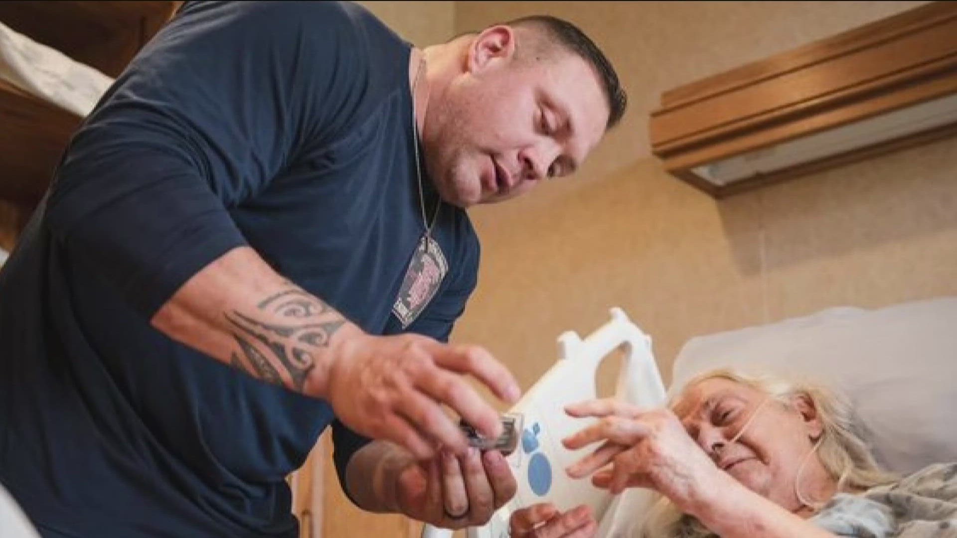 Marcus Waugh from TFRD went back to a nursing home to visit a woman after she recognized him as the World's Strongest Firefighter during a lift assist last month.