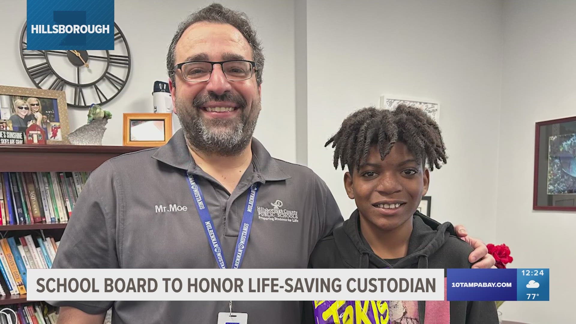 Mr. Moe is a custodian at Mulrennan Middle School in Valrico who saved a 7th-grade student from choking on his lunch in February.