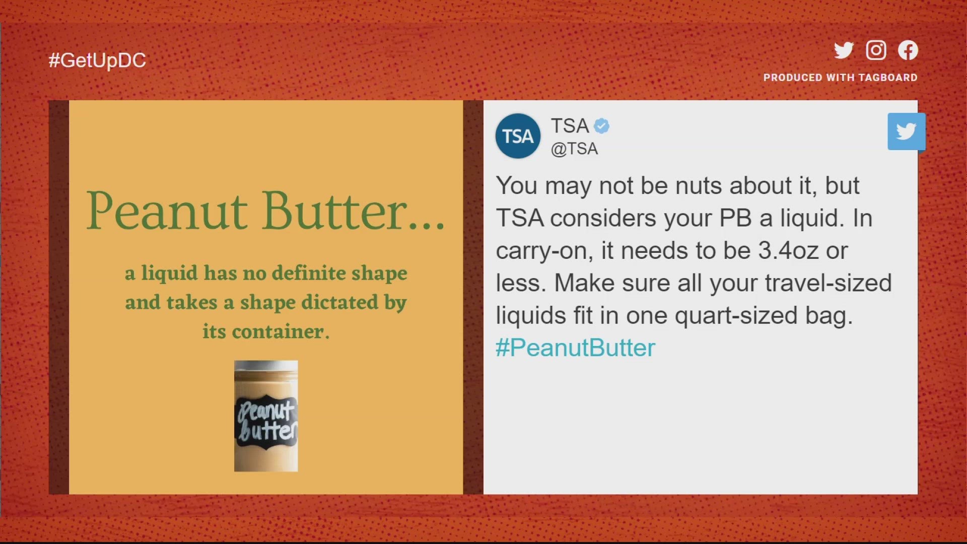 The TSA considers peanut butter a liquid, sparking debate.