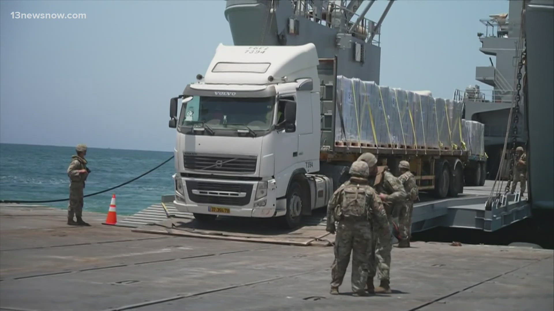 Crews prepare to dismantle the U.S. military pier off the coast of Gaza. Soldiers from Fort Eustis helped build the $230 million structure.