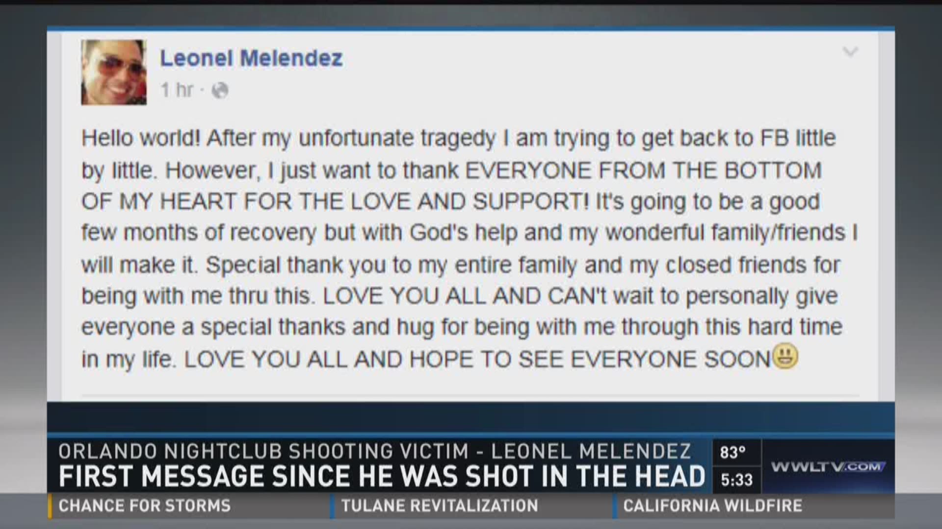 Leonel Melendez writes his first message after being shot during the Pulse Nightclub shooting in Orlando.