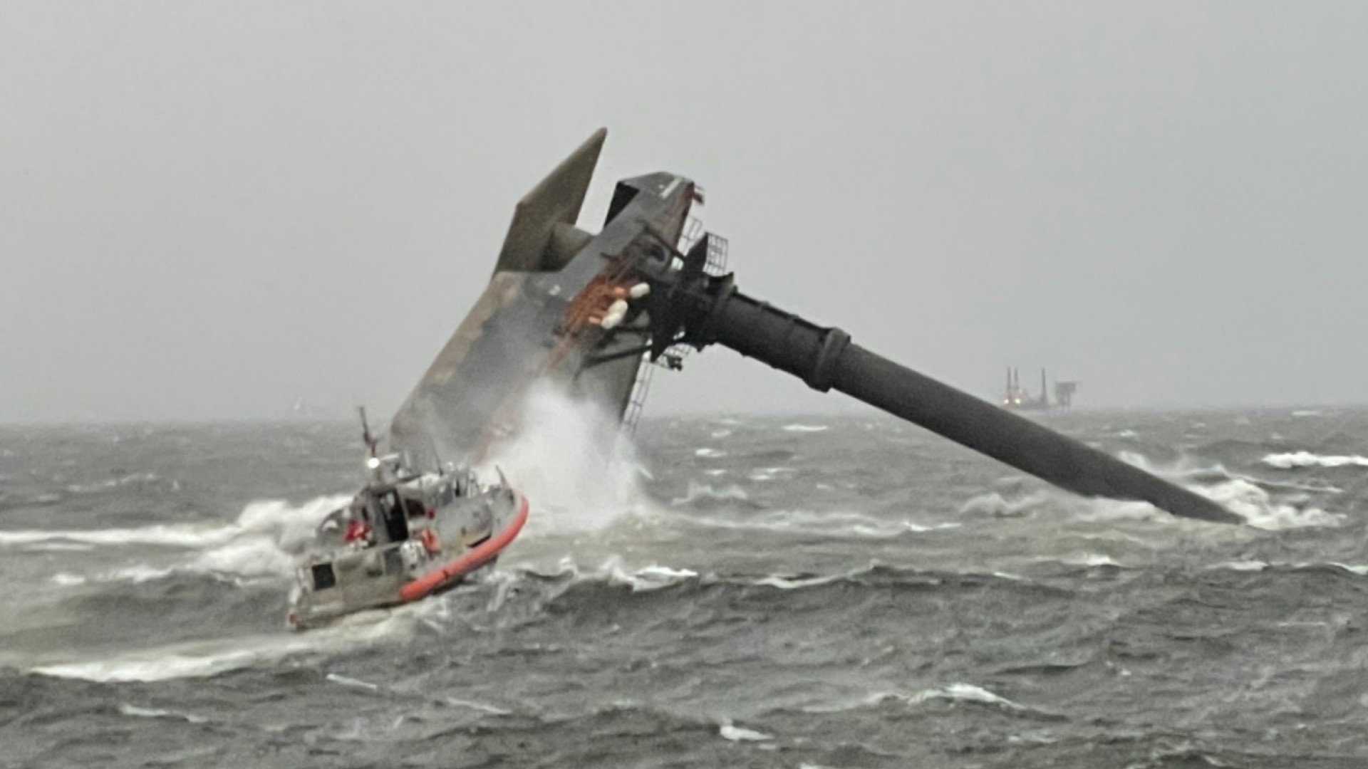 Six of the 18 people onboard a 129-foot commercial lift boat that capsized off the Louisiana coast have been rescued so far, according to the US Coast Guard.