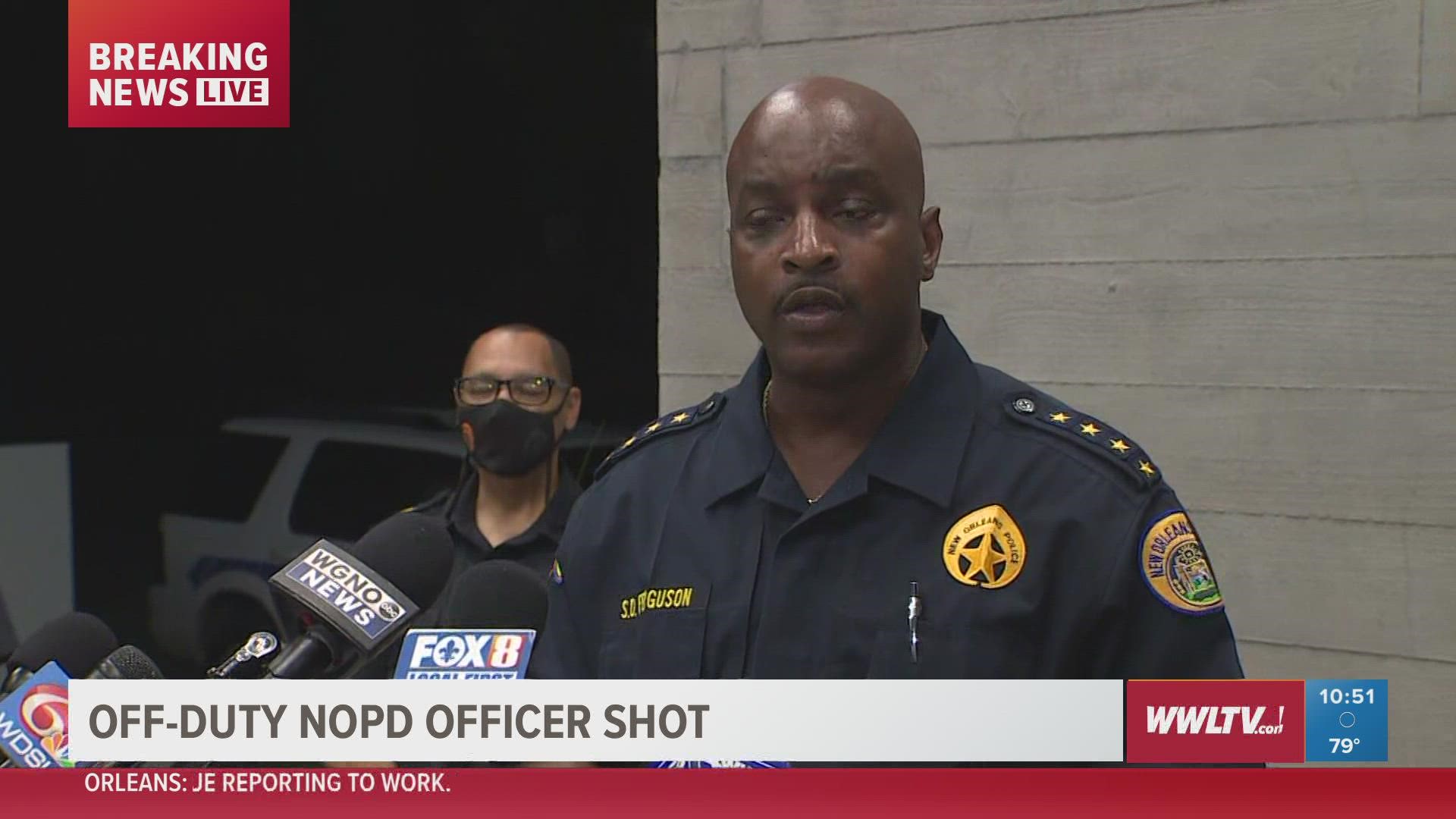 An off duty NOPD officer sustained a deep graze wound to the head Tuesday night after a shooting near St. Bernard Ave exit.