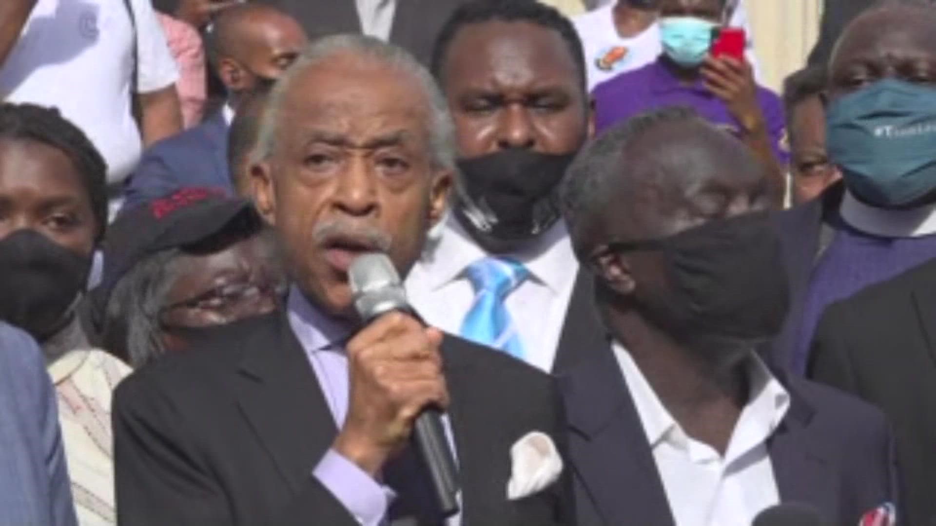 Rev. Al Sharpton said the group gathered to pray for  Ahmaud Arbery's family.