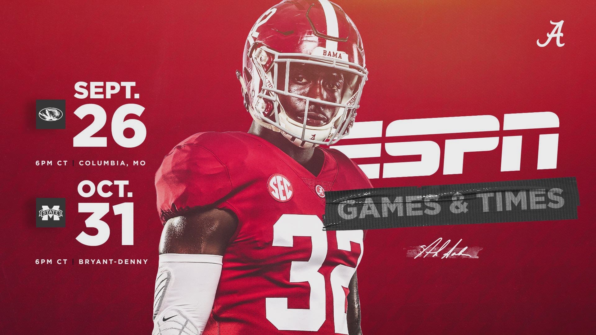 Game times & networks announced for five Alabama football games in 2020